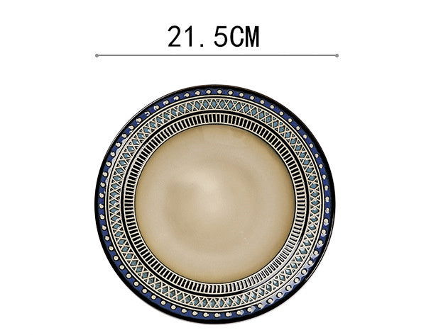 European Ceramic Tableware Set Relief Steak Plate Salad Bowl Rice Bowl Western Restaurant Fish Plate Cup - Grand Goldman