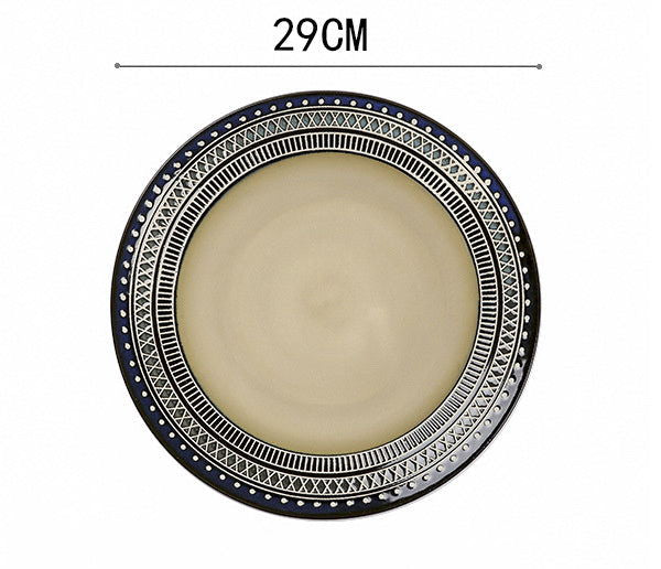 European Ceramic Tableware Set Relief Steak Plate Salad Bowl Rice Bowl Western Restaurant Fish Plate Cup - Grand Goldman