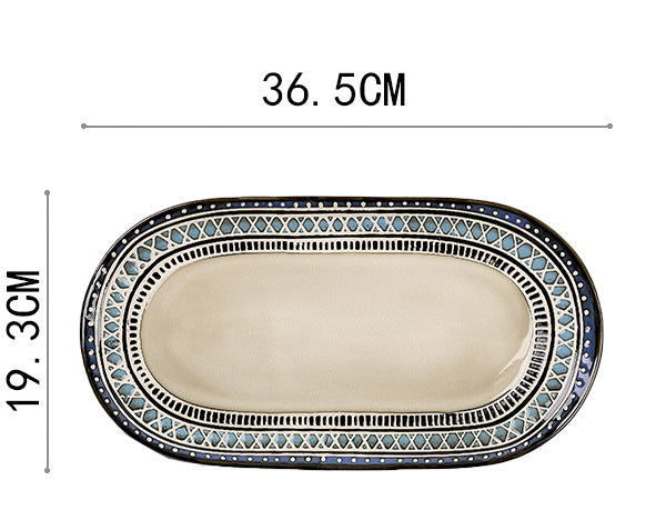 European Ceramic Tableware Set Relief Steak Plate Salad Bowl Rice Bowl Western Restaurant Fish Plate Cup - Grand Goldman