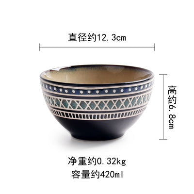 European Ceramic Tableware Set Relief Steak Plate Salad Bowl Rice Bowl Western Restaurant Fish Plate Cup - Grand Goldman