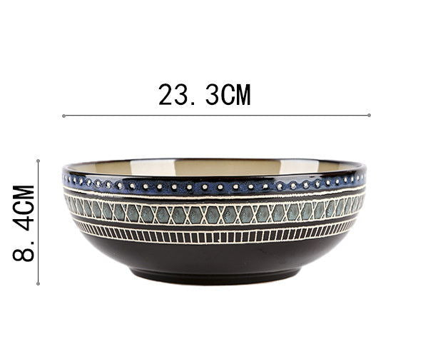 European Ceramic Tableware Set Relief Steak Plate Salad Bowl Rice Bowl Western Restaurant Fish Plate Cup - Grand Goldman