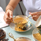 European Coffee Set Bone China Coffee Cup And Saucer Set Retro Luxury Porcelain Cup For Birthday Gift Couple Set With Gift Box - Grand Goldman