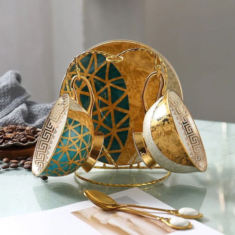 European Coffee Set Bone China Coffee Cup And Saucer Set Retro Luxury Porcelain Cup For Birthday Gift Couple Set With Gift Box - Grand Goldman