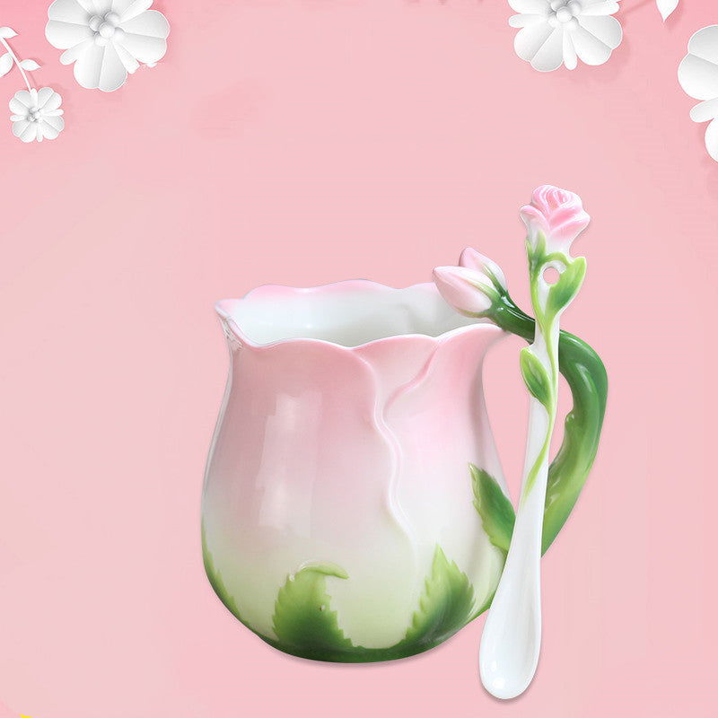 European Style Ceramic Coffee Cup Set Rose Tea Cup - Grand Goldman