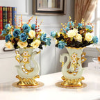 European Style Ceramic Gold Swan Vase Luxury Home Decor Flower Pot Elegant Dining Table Centerpiece Creative Plated Urn with Stones and Carved Flowers - Grand Goldman