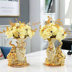European Style Ceramic Gold Swan Vase Luxury Home Decor Flower Pot Elegant Dining Table Centerpiece Creative Plated Urn with Stones and Carved Flowers - Grand Goldman