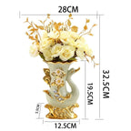 European Style Ceramic Gold Swan Vase Luxury Home Decor Flower Pot Elegant Dining Table Centerpiece Creative Plated Urn with Stones and Carved Flowers - Grand Goldman