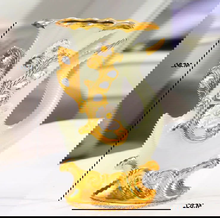 European Style Ceramic Gold Swan Vase Luxury Home Decor Flower Pot Elegant Dining Table Centerpiece Creative Plated Urn with Stones and Carved Flowers - Grand Goldman