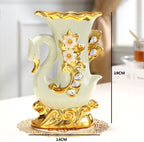 European Style Ceramic Gold Swan Vase Luxury Home Decor Flower Pot Elegant Dining Table Centerpiece Creative Plated Urn with Stones and Carved Flowers - Grand Goldman