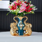 European Style Ceramic Gold Vase - Creative Elephant Swan Adorned Duck Blue Tabletop Vase for Home and Dining Table Decoration - Grand Goldman