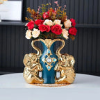 European Style Ceramic Gold Vase - Creative Elephant Swan Adorned Duck Blue Tabletop Vase for Home and Dining Table Decoration - Grand Goldman