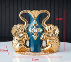 European Style Ceramic Gold Vase - Creative Elephant Swan Adorned Duck Blue Tabletop Vase for Home and Dining Table Decoration - Grand Goldman