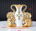 European Style Ceramic Gold Vase - Creative Elephant Swan Adorned Duck Blue Tabletop Vase for Home and Dining Table Decoration - Grand Goldman