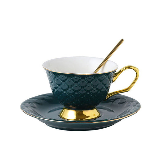 European Style Embossed Ceramic Coffee Cup - Grand Goldman