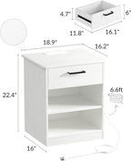 Everyday Side Table with Fast Charging Station - USB C Cable Fast Charging, Wooden White Nightstand Bedside Table with Drawer, End Table with Optional Adjustable Shelf for Bedroom, Set of 1 - Grand Goldman