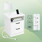 Everyday Side Table with Fast Charging Station - USB C Cable Fast Charging, Wooden White Nightstand Bedside Table with Drawer, End Table with Optional Adjustable Shelf for Bedroom, Set of 1 - Grand Goldman