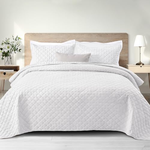 Exclusivo Mezcla Soft Quilt Set Queen Full Size, 3 Pieces Lightweight Quilts Grey Bedspreads Coverlets Bedding Set for All Seasons, Weave Pattern - Grand Goldman