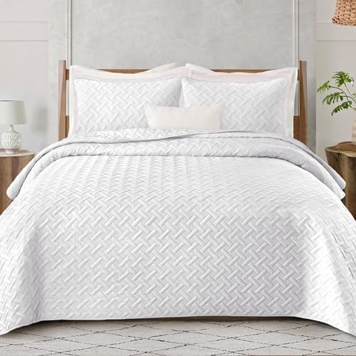 Exclusivo Mezcla Soft Quilt Set Queen Full Size, 3 Pieces Lightweight Quilts Grey Bedspreads Coverlets Bedding Set for All Seasons, Weave Pattern - Grand Goldman