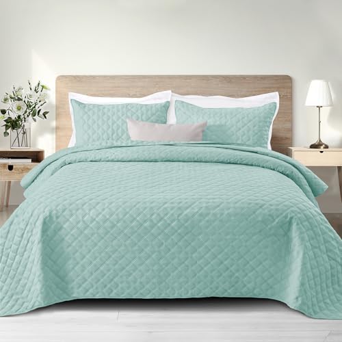 Exclusivo Mezcla Soft Quilt Set Queen Full Size, 3 Pieces Lightweight Quilts Grey Bedspreads Coverlets Bedding Set for All Seasons, Weave Pattern - Grand Goldman