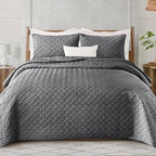 Exclusivo Mezcla Soft Quilt Set Queen Full Size, 3 Pieces Lightweight Quilts Grey Bedspreads Coverlets Bedding Set for All Seasons, Weave Pattern - Grand Goldman