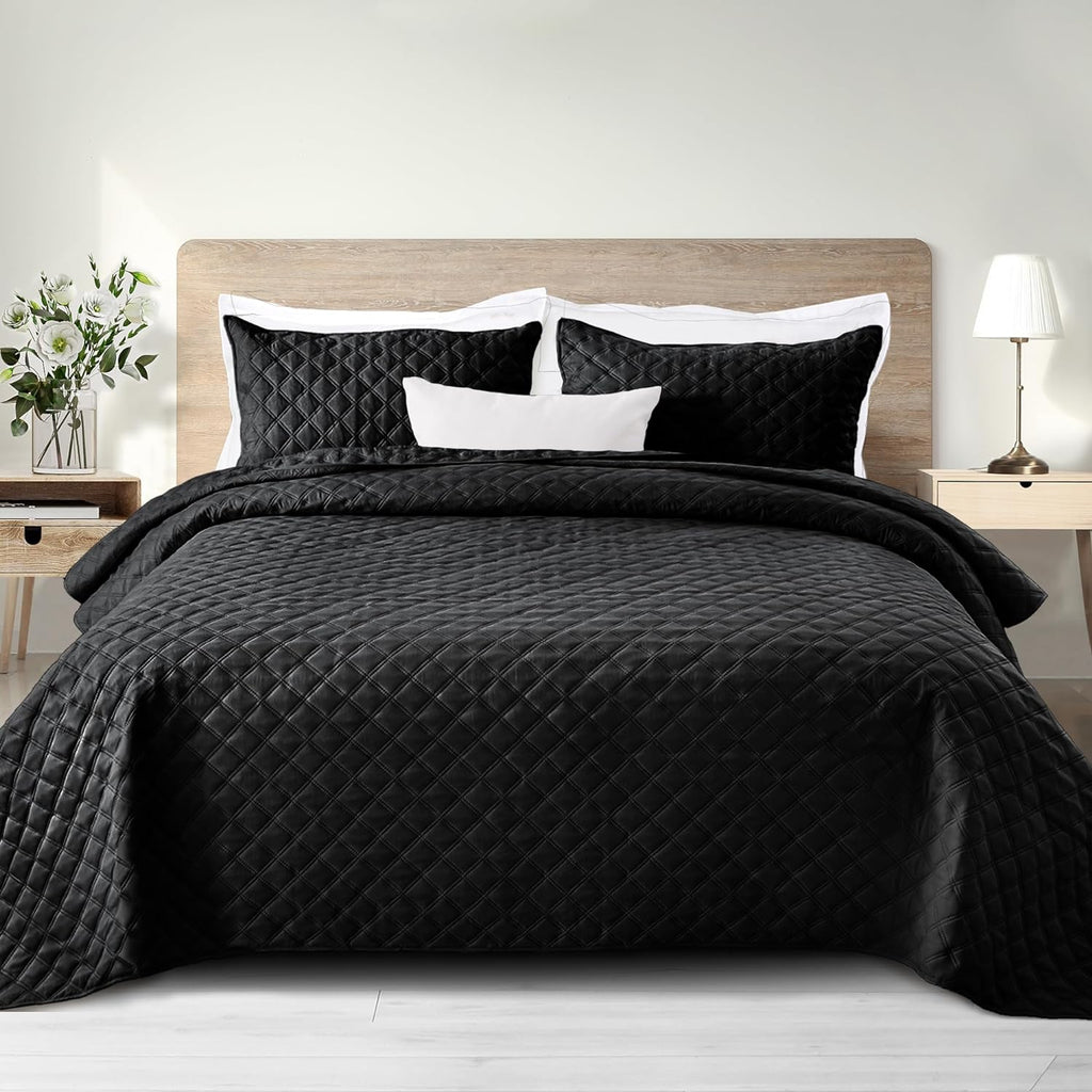 Exclusivo Mezcla Soft Quilt Set Queen Full Size, 3 Pieces Lightweight Quilts Grey Bedspreads Coverlets Bedding Set for All Seasons, Weave Pattern - Grand Goldman