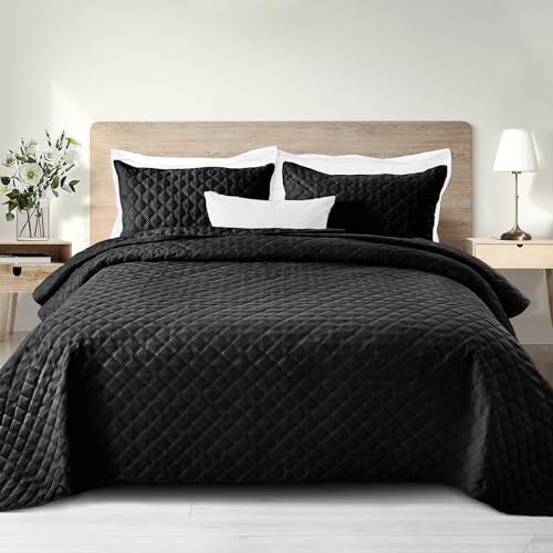 Exclusivo Mezcla Soft Quilt Set Queen Full Size, 3 Pieces Lightweight Quilts Grey Bedspreads Coverlets Bedding Set for All Seasons, Weave Pattern - Grand Goldman