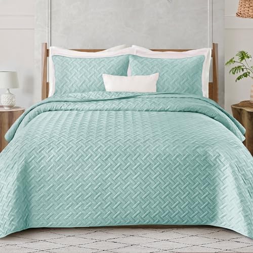 Exclusivo Mezcla Soft Quilt Set Queen Full Size, 3 Pieces Lightweight Quilts Grey Bedspreads Coverlets Bedding Set for All Seasons, Weave Pattern - Grand Goldman