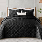Exclusivo Mezcla Soft Quilt Set Queen Full Size, 3 Pieces Lightweight Quilts Grey Bedspreads Coverlets Bedding Set for All Seasons, Weave Pattern - Grand Goldman