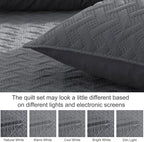 Exclusivo Mezcla Soft Quilt Set Queen Full Size, 3 Pieces Lightweight Quilts Grey Bedspreads Coverlets Bedding Set for All Seasons, Weave Pattern - Grand Goldman