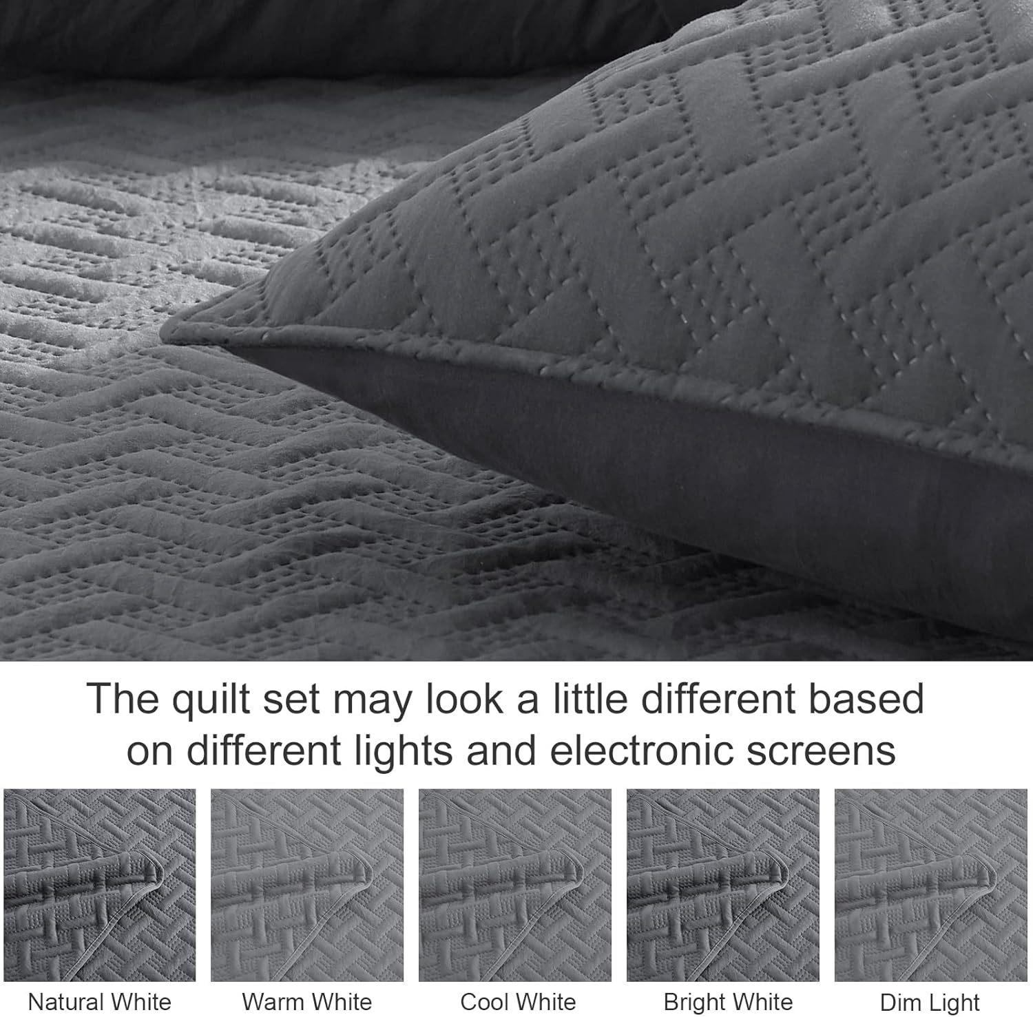 Exclusivo Mezcla Soft Quilt Set Queen Full Size, 3 Pieces Lightweight Quilts Grey Bedspreads Coverlets Bedding Set for All Seasons, Weave Pattern - Grand Goldman