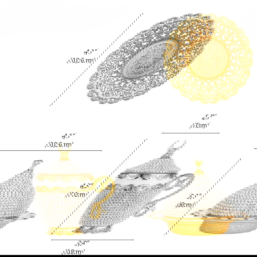 Exquisite 27-Pack Turkish Greek Arabic Tea Tools Set Crystal Espresso Cups and Saucers with Gold and Silver Coffeeware Luxurious Zamak Craftsmanship for Home Kitchen Dining and Bar - Grand Goldman