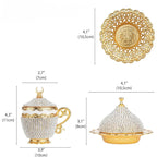 Exquisite 27-Pack Turkish Greek Arabic Tea Tools Set Crystal Espresso Cups and Saucers with Gold and Silver Coffeeware Luxurious Zamak Craftsmanship for Home Kitchen Dining and Bar - Grand Goldman