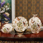 Exquisite Hand-Painted 3-Piece Ceramic Vase Set Vintage Japanese Style Home Decor 3D Ampora Plate Urn Pack Dried Flowers Arrangement Traditional Chinese & European Design - Grand Goldman