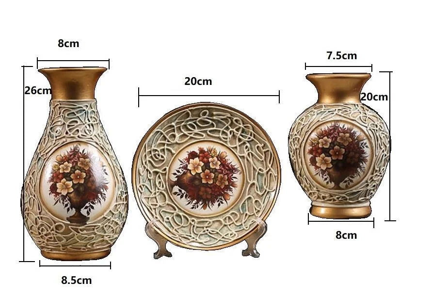 Exquisite Hand-Painted 3-Piece Ceramic Vase Set Vintage Japanese Style Home Decor 3D Ampora Plate Urn Pack Dried Flowers Arrangement Traditional Chinese & European Design - Grand Goldman