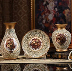 Exquisite Hand-Painted 3-Piece Ceramic Vase Set Vintage Japanese Style Home Decor 3D Ampora Plate Urn Pack Dried Flowers Arrangement Traditional Chinese & European Design - Grand Goldman
