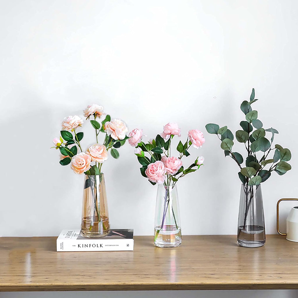 FANTESTICRYAN Modern Glass Vase Irised Crystal Clear Glass Vase for Home Office Decor (Crystal Grey) - Grand Goldman