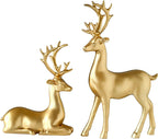 FANTESTICRYAN Small Reindeer Sculpture Resin Christmas Reindeer Elk 2pcs Christmas Home Decor Statues for Living Room, Bedroom, Office Desktop, Cabinets (Golden Small) - Grand Goldman