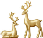 FANTESTICRYAN Small Reindeer Sculpture Resin Christmas Reindeer Elk 2pcs Christmas Home Decor Statues for Living Room, Bedroom, Office Desktop, Cabinets (Golden Small) - Grand Goldman