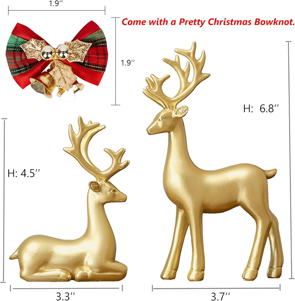 FANTESTICRYAN Small Reindeer Sculpture Resin Christmas Reindeer Elk 2pcs Christmas Home Decor Statues for Living Room, Bedroom, Office Desktop, Cabinets (Golden Small) - Grand Goldman