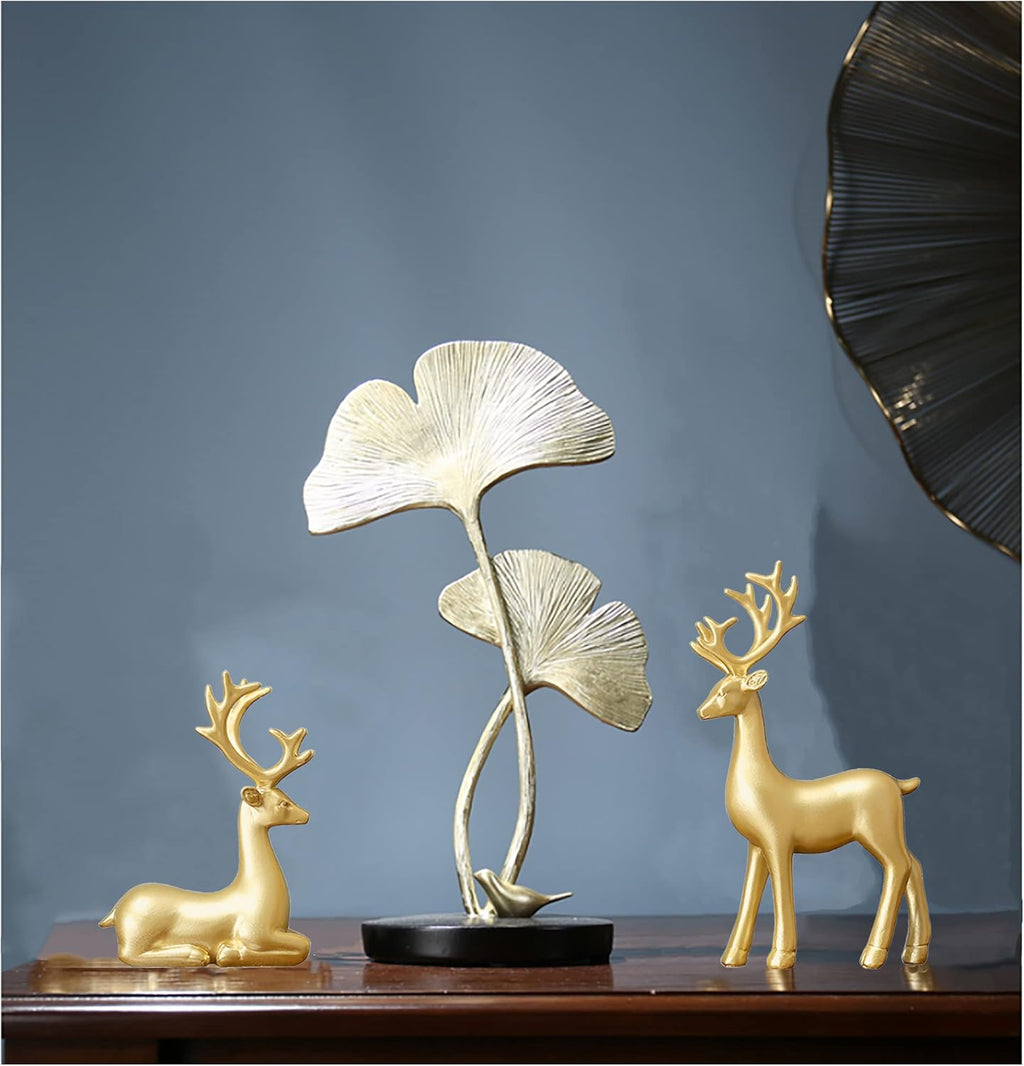 FANTESTICRYAN Small Reindeer Sculpture Resin Christmas Reindeer Elk 2pcs Christmas Home Decor Statues for Living Room, Bedroom, Office Desktop, Cabinets (Golden Small) - Grand Goldman