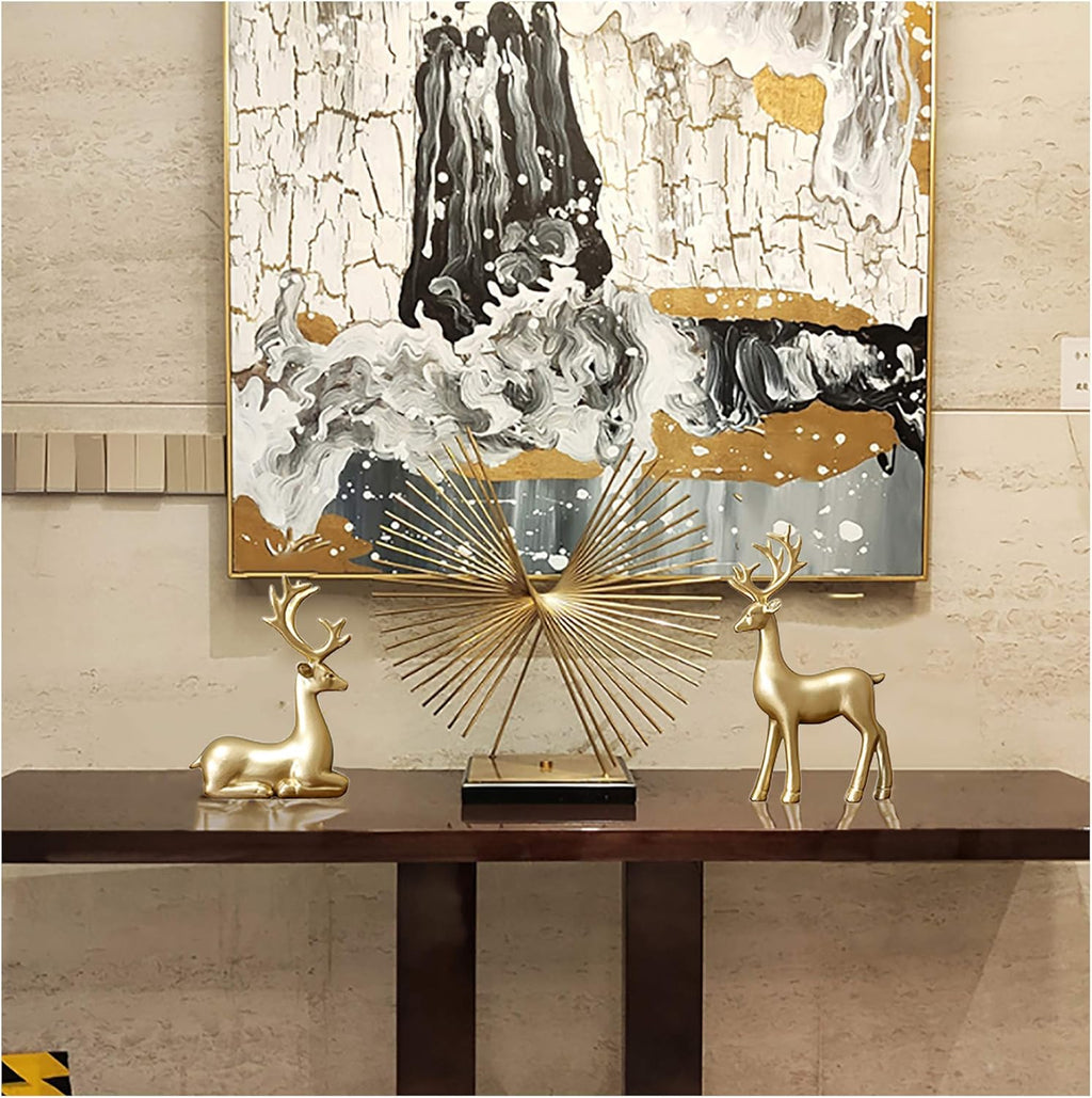 FANTESTICRYAN Small Reindeer Sculpture Resin Christmas Reindeer Elk 2pcs Christmas Home Decor Statues for Living Room, Bedroom, Office Desktop, Cabinets (Golden Small) - Grand Goldman