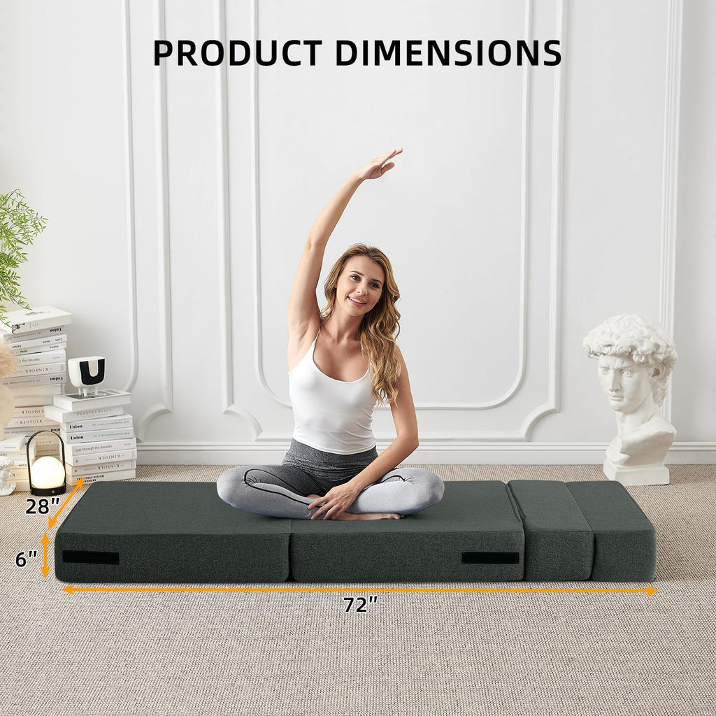 FILUXE Convertible Folding Sofa Bed - Sleeper Chair with Pillow, Modern Linen Fabric Floor & Futon Couch, Foldable Mattress for Living Room/Dorm/Guest Use/Home Office/Apartment, Single Size, Dark Gray - Grand Goldman