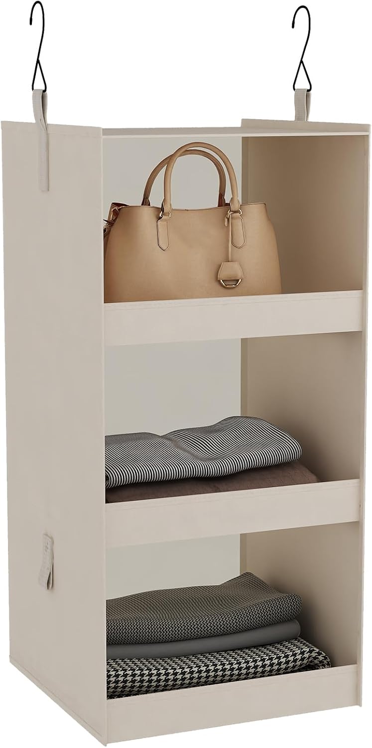 FLYBOX Hanging Closet Organizer, Collapsible Closet Hanging Organizer, 3 Shelf Sturdy Hanging Shelves for Closet & Ideal for RV,Camper Bed Side Closets Gray, 29 ¾" H X 12" W X 12" D, 1-Pack - Grand Goldman