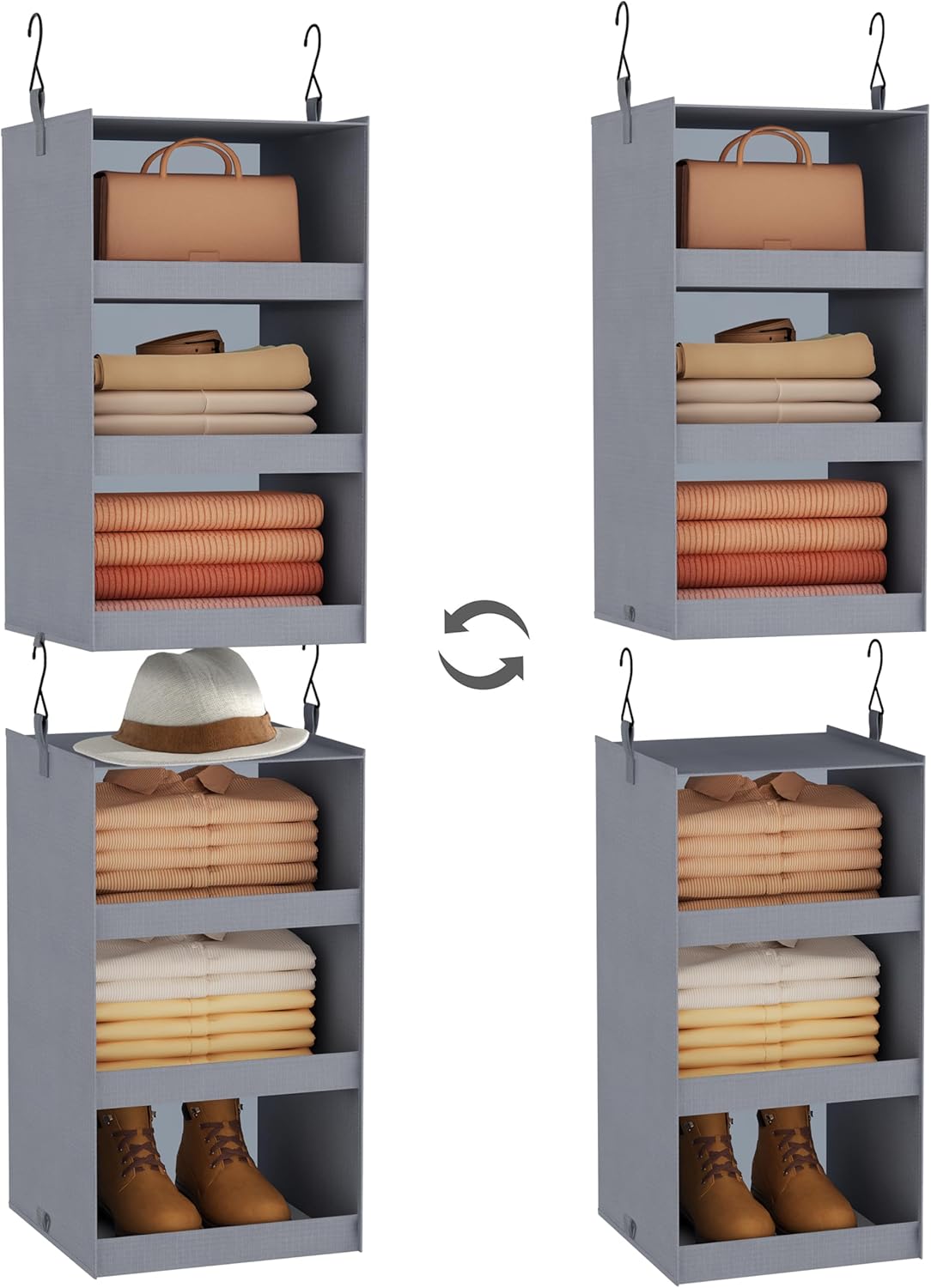 FLYBOX Hanging Closet Organizer, Collapsible Closet Hanging Organizer, 3 Shelf Sturdy Hanging Shelves for Closet & Ideal for RV,Camper Bed Side Closets Gray, 29 ¾" H X 12" W X 12" D, 1-Pack - Grand Goldman