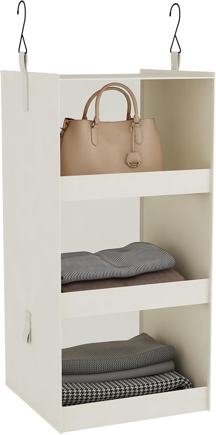 FLYBOX Hanging Closet Organizer, Collapsible Closet Hanging Organizer, 3 Shelf Sturdy Hanging Shelves for Closet & Ideal for RV,Camper Bed Side Closets Gray, 29 ¾" H X 12" W X 12" D, 1-Pack - Grand Goldman