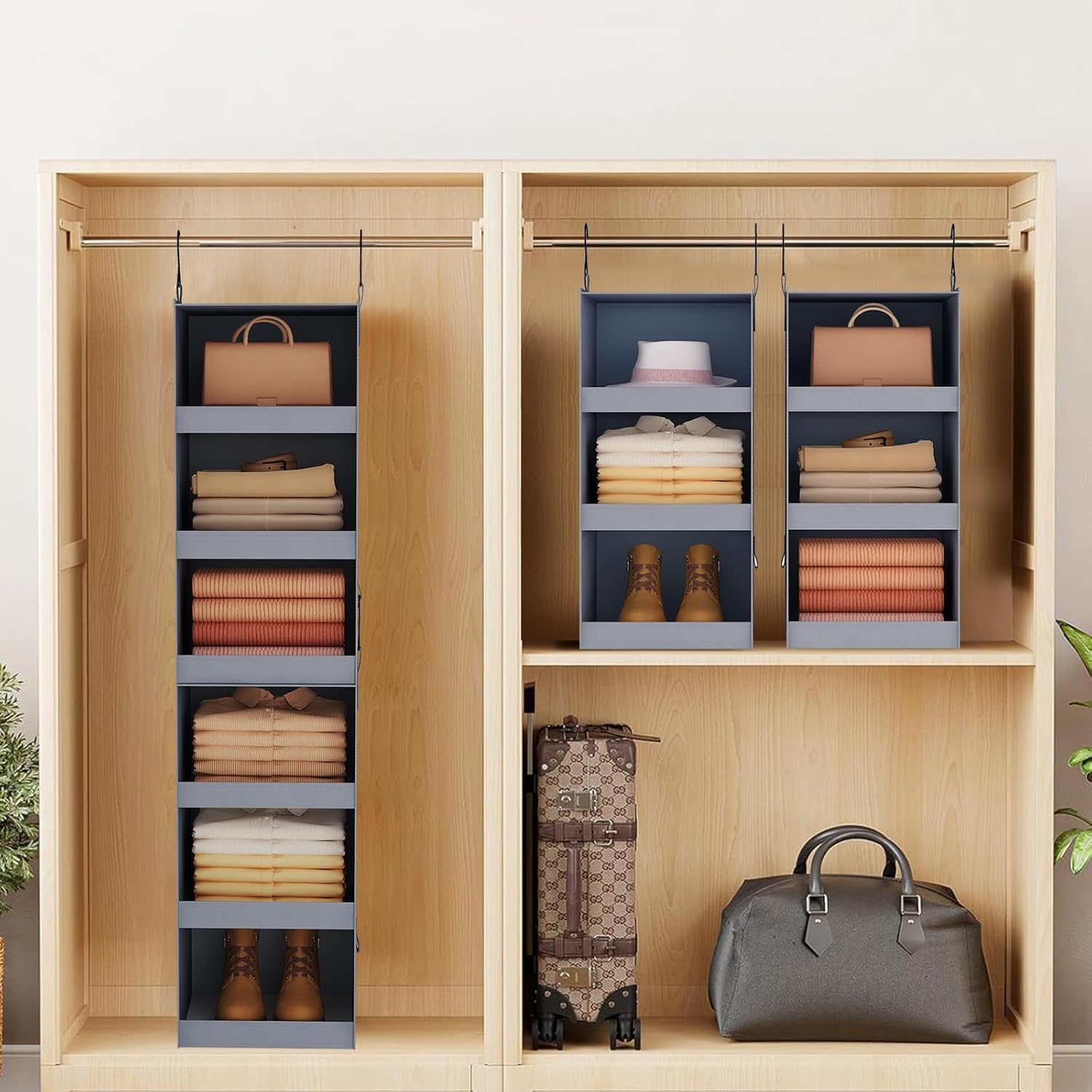 FLYBOX Hanging Closet Organizer, Collapsible Closet Hanging Organizer, 3 Shelf Sturdy Hanging Shelves for Closet & Ideal for RV,Camper Bed Side Closets Gray, 29 ¾" H X 12" W X 12" D, 1-Pack - Grand Goldman