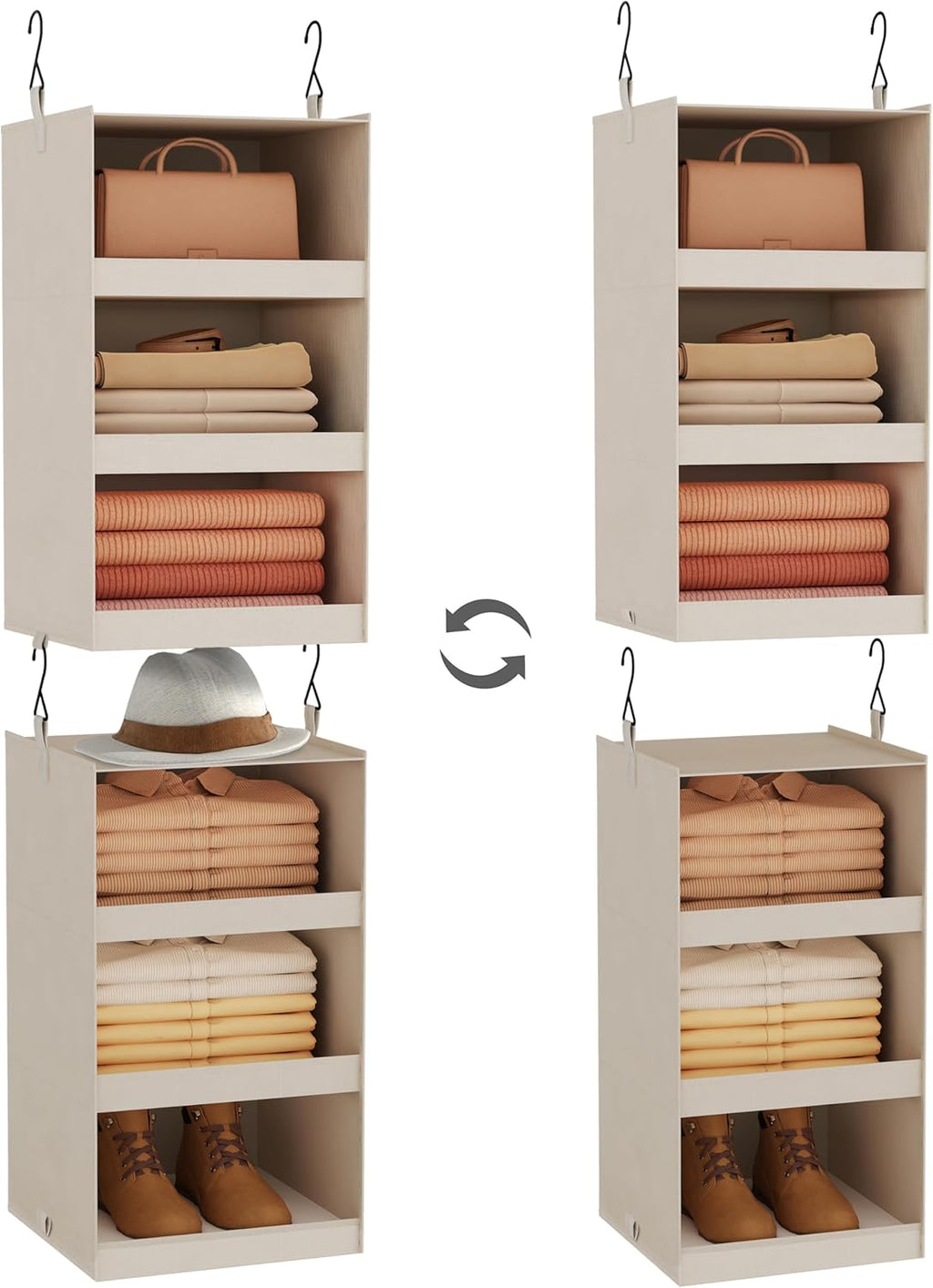FLYBOX Hanging Closet Organizer, Collapsible Closet Hanging Organizer, 3 Shelf Sturdy Hanging Shelves for Closet & Ideal for RV,Camper Bed Side Closets Gray, 29 ¾" H X 12" W X 12" D, 1-Pack - Grand Goldman