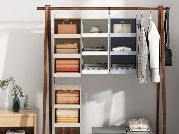 FLYBOX Hanging Closet Organizer, Collapsible Closet Hanging Organizer, 3 Shelf Sturdy Hanging Shelves for Closet & Ideal for RV,Camper Bed Side Closets Gray, 29 ¾" H X 12" W X 12" D, 1-Pack - Grand Goldman