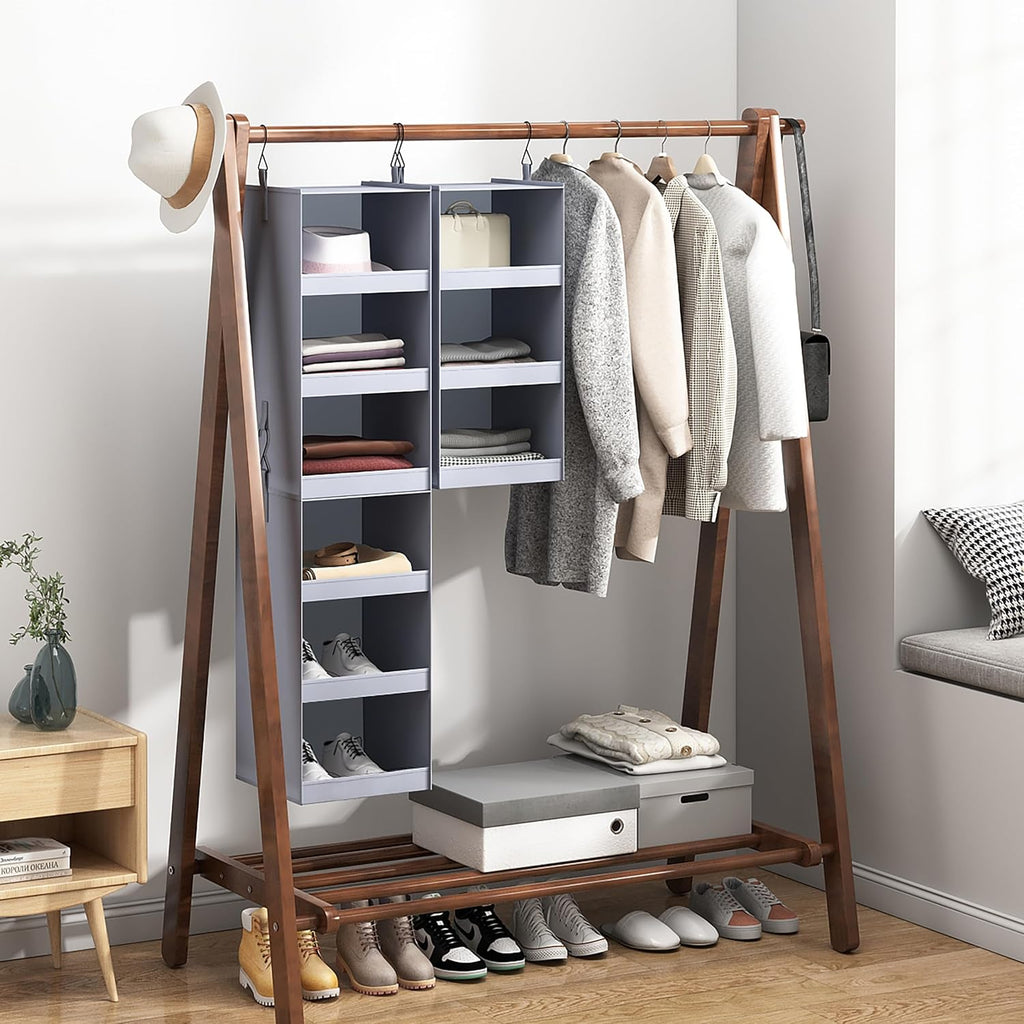 FLYBOX Hanging Closet Organizer, Collapsible Closet Hanging Organizer, 3 Shelf Sturdy Hanging Shelves for Closet & Ideal for RV,Camper Bed Side Closets Gray, 29 ¾" H X 12" W X 12" D, 1-Pack - Grand Goldman