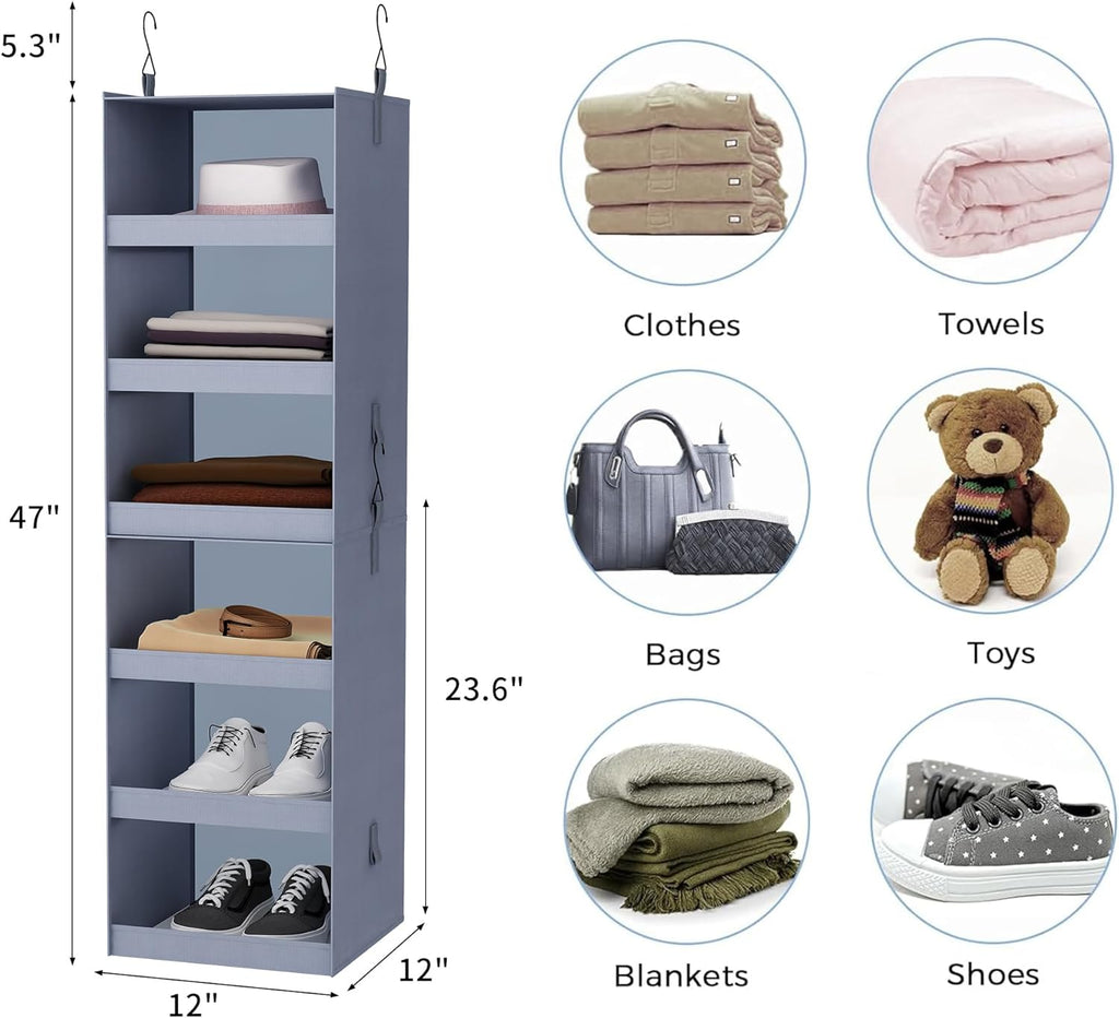 FLYBOX Hanging Closet Organizer, Collapsible Closet Hanging Organizer, 3 Shelf Sturdy Hanging Shelves for Closet & Ideal for RV,Camper Bed Side Closets Gray, 29 ¾" H X 12" W X 12" D, 1-Pack - Grand Goldman